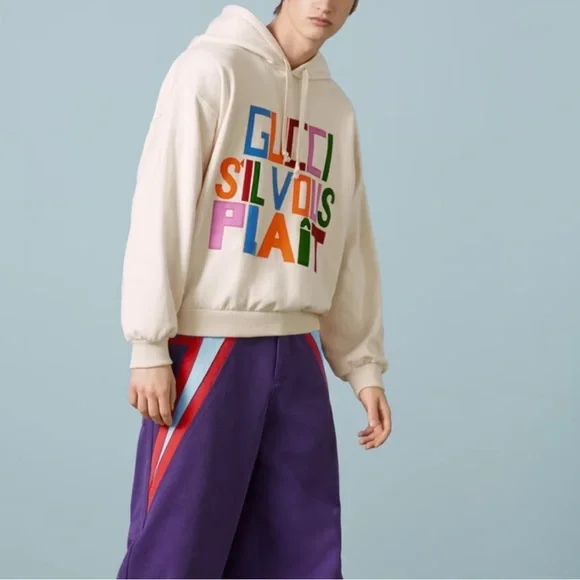 Gucci Cream Hoodie with Multicolor Lettering - Size S (men’s)